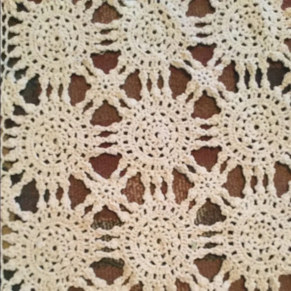 ⚜️ Vintage Tablecloth Hand Crocheted Ecru  Rectangular Bohemian Beauty
